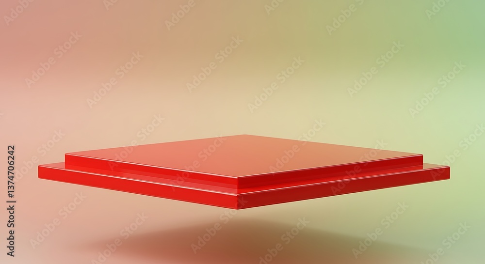 Poster red square podium for product display against soft colored background