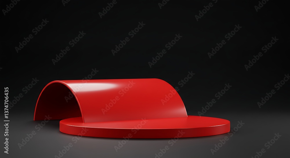Poster red product display platform on dark background for modern presentation