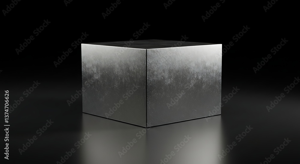 Poster metallic cube reflecting on a dark surface for abstract backgrounds