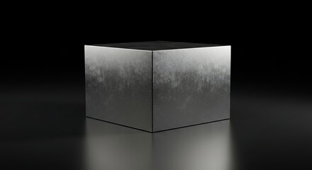 Metallic Cube Reflecting on a Dark Surface for Abstract Backgrounds