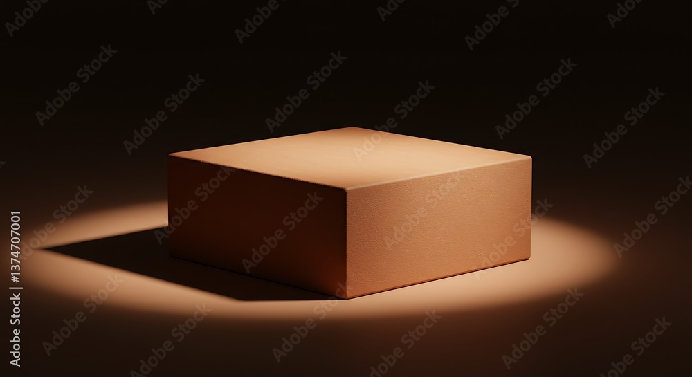 Poster cube display platform product mockup in spotlight for presentation purposes