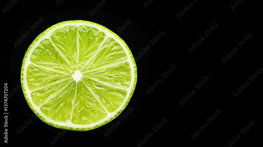Poster close-up of a slice of lime. the lime is bright green in color and appears to be fresh and juicy. th