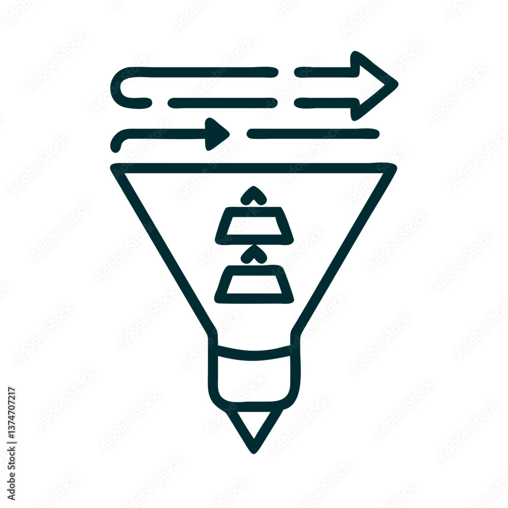 Poster funnel icon with flow direction in minimalist style