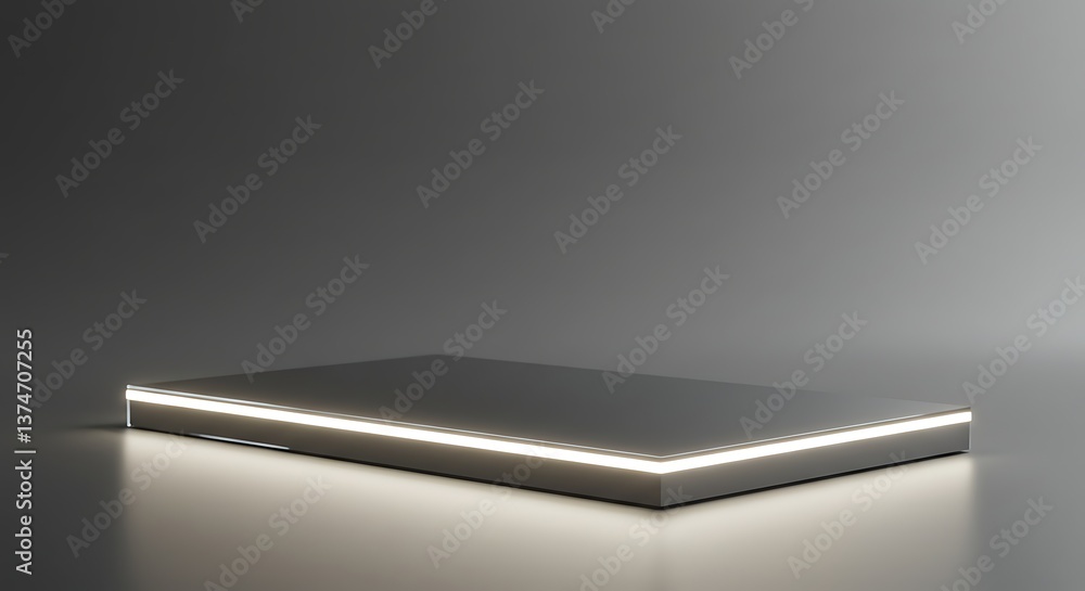 Poster illuminated platform for product display on elegant minimalist background