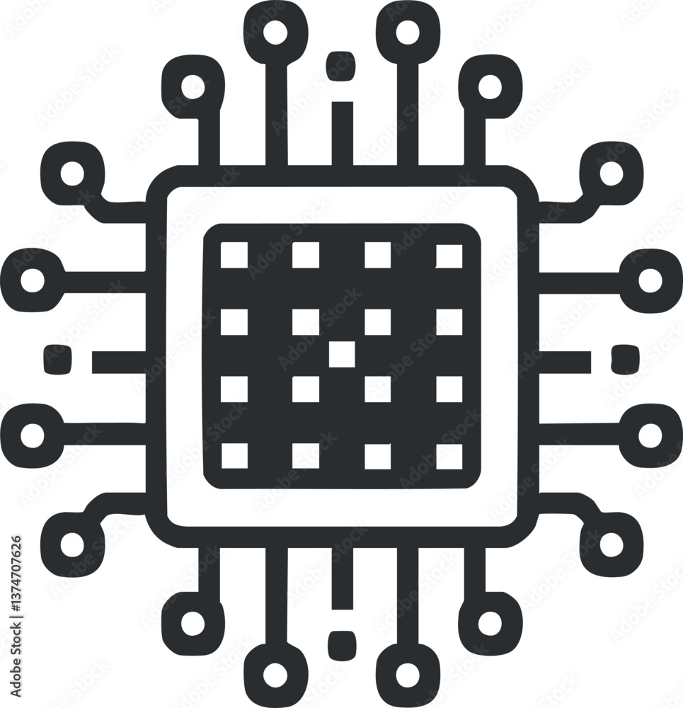 Poster abstract microchip icon representing digital technology and electronic circuitry in modern devices.