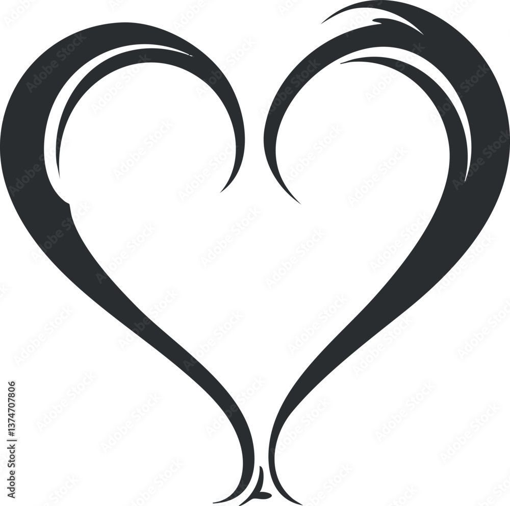 Poster abstract heart shape design with elegant, flowing curves in a minimalist monochrome style.