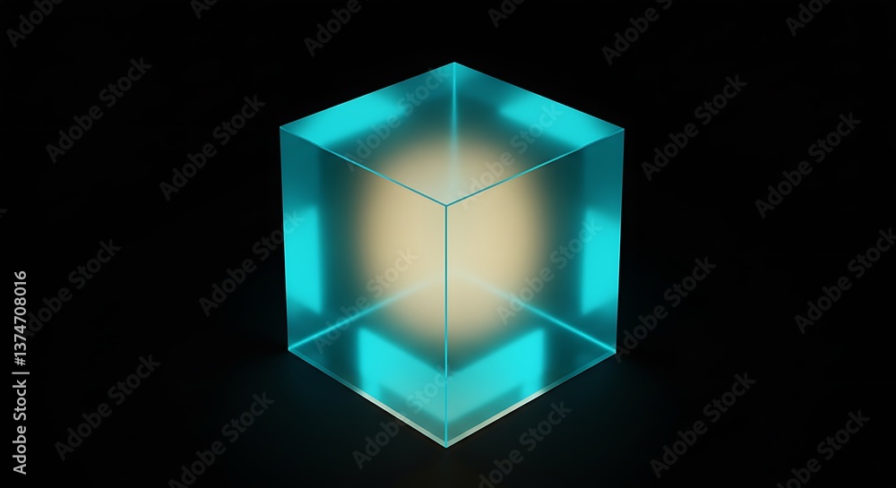 Poster glowing cube with sphere inside creates a modern futuristic effect