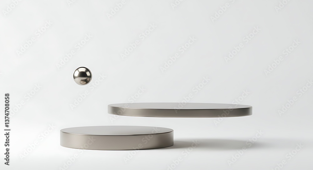 Poster minimalist podium with floating metal sphere for product showcase display