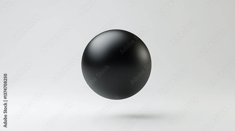 Poster minimalist black sphere, floating in a white space. subtle lighting creates soft shadows. geometric 