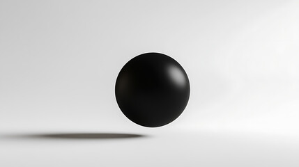 Floating Black Sphere: Simple yet captivating, a solitary matte black sphere hovers in a crisp, white minimalist space, casting a soft shadow below.