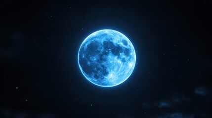 Fototapeta premium Digital illustration of a full moon in the night sky. the moon is a bright blue color and appears to be glowing brightly.