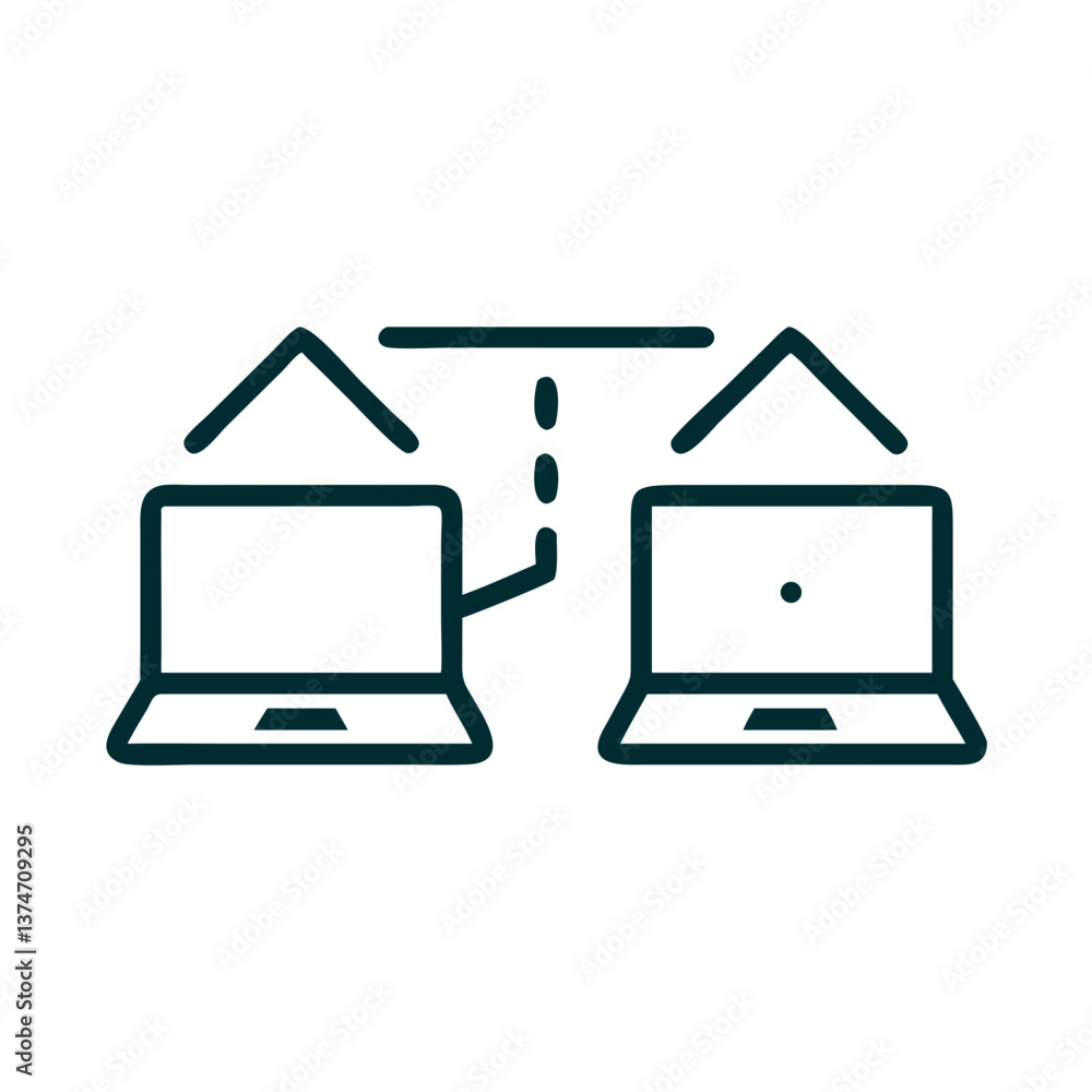 Poster connection between two laptops in a minimalist style