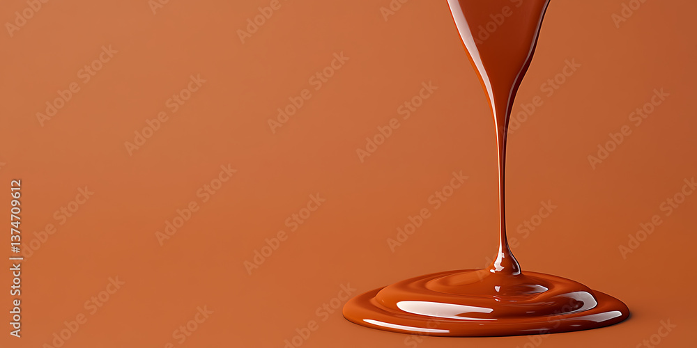Poster decadent brown liquid swirls and pools, creating a visually appealing contrast against the matching 