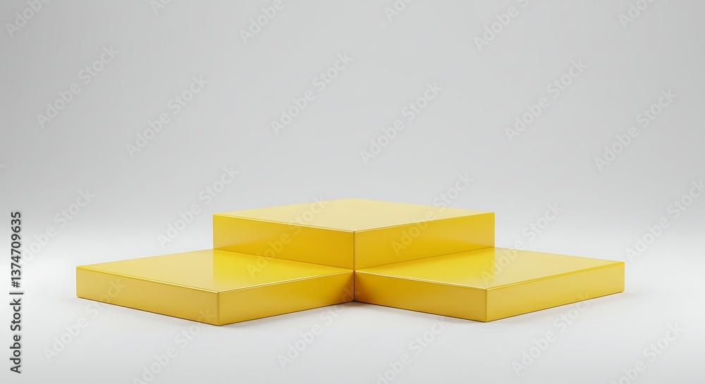 Poster displaying product on yellow podium minimalist scene background with simple design
