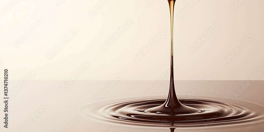 Poster liquid chocolate cascade. the stream makes circular ripples in the pool, with warm tones creating a 