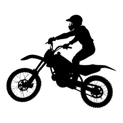 Motocross Silhouette in Action: Capturing the thrill of motocross, a silhouette of a rider on a dirt bike is poised in mid-air, showcasing dynamic action, speed, and adventure.