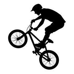 Naklejka premium BMX Stunt Silhouette: Silhouette of a BMX rider executing a trick on a bike against a canvas, embodying athleticism and the thrill of extreme sports.