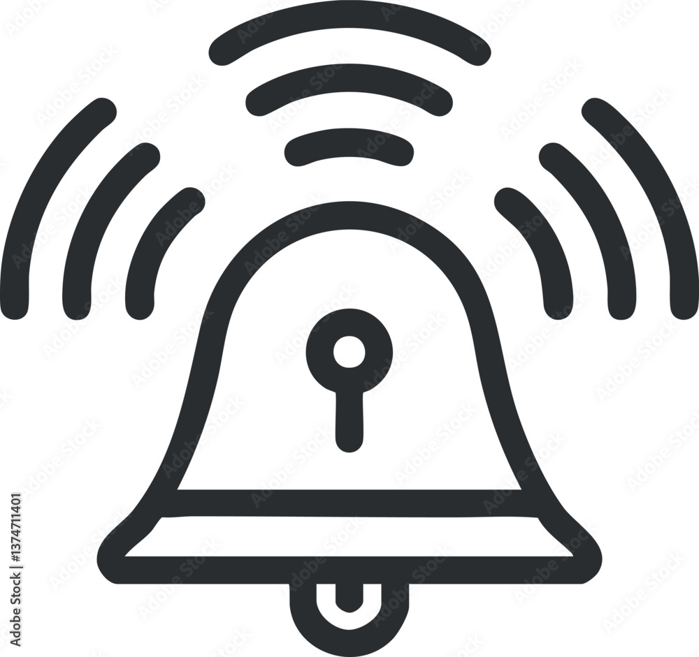 Poster icon of a bell with sound waves indicating notification or alert system.