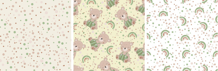 Set of bear seamless pattern