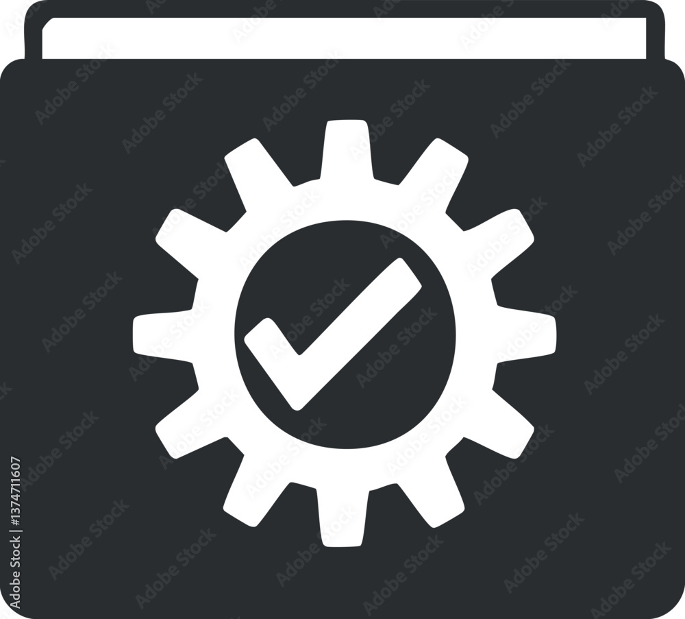 Aufkleber gray settings icon with gear and checkmark inside a folder, symbolizing configuration approval.