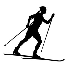 Cross-Country Skiing Silhouette: A dynamic silhouette of a female cross-country skier gliding effortlessly across snow. The image perfectly captures the energy and grace of the sport.
