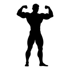 Bodybuilder Silhouette: A strong and muscular male bodybuilder silhouette showcases powerful physique, ideal for fitness, strength, and power concepts.  