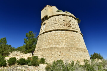 Torre Des Molar, Santa Joan, Ibiza, Balearic Islands, Spain. Remote Northerly building from the 19th century.