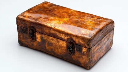 Aged Rectangular Wooden Box with Metal Clasps