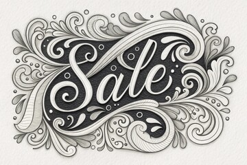 Fototapeta premium Swirling Sale word Design with Ornamental Flourishes in black and white - generated by ai
