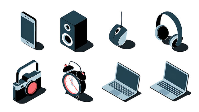 Isometric tech icons various devices modern style