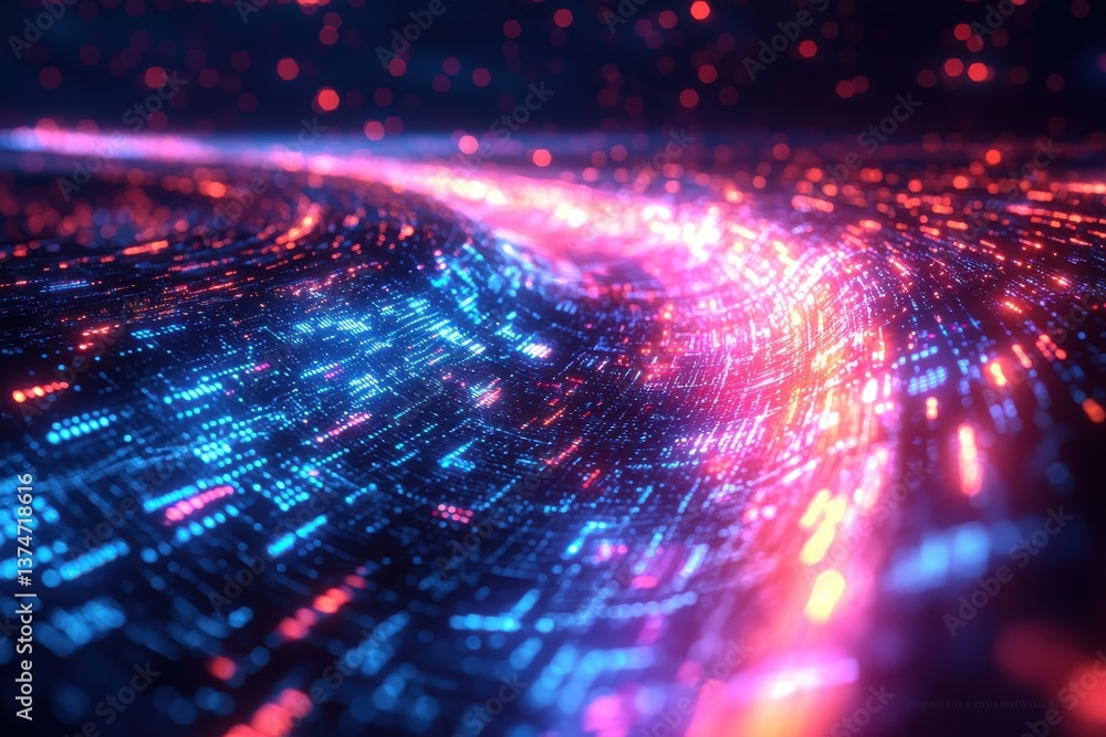 Poster dynamic wave of vibrant digital particles in a futuristic abstract display