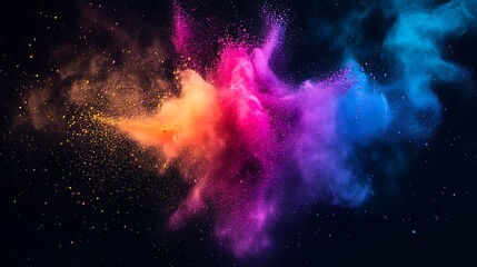 Naklejka premium Stunning multicolored powder burst in dark setting image