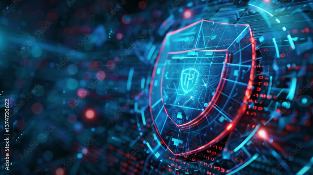 Aufkleber visual representation of online security featuring a shield with digital elements and vibrant colors