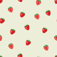 Seamless pattern of strawberries . Colorful fruit on ecru background.