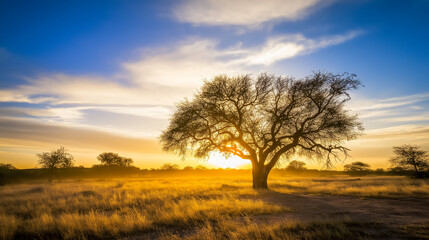 Lonely Tree on the Savanna, Scenic and Serene African Landscape