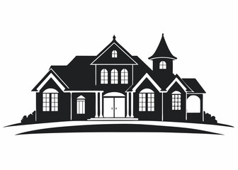 Vector sketch of a house with architectural design and residential elements