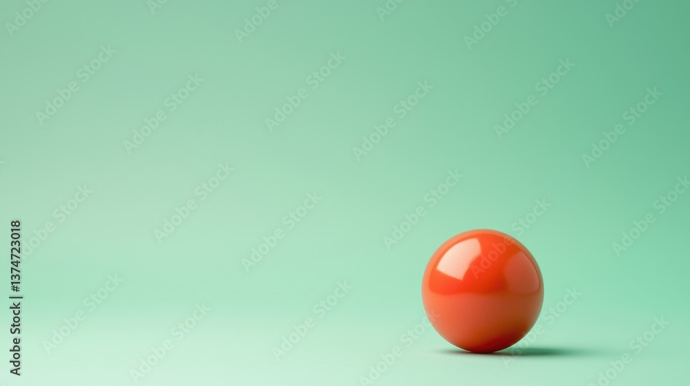 Poster 3d rendering of an orange sphere on a light green background. the sphere is spherical in shape and a