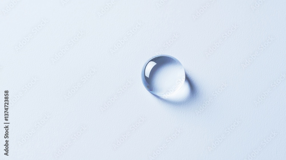 Poster close-up of a single drop of water on a light blue background. the drop is in the center of the imag