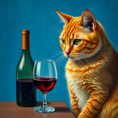 Ginger cat and wine 