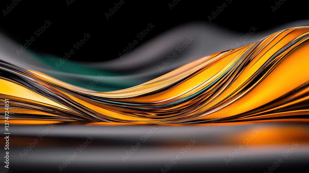 Poster a close-up of a black background with an orange and green line wave in the middle of the image