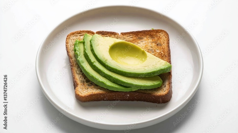 Poster slice of bread on a white plate. the bread appears to be toasted and has a golden brown crust. on to