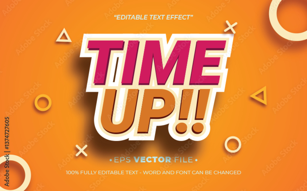 Poster time up game 3d text effect editable vector