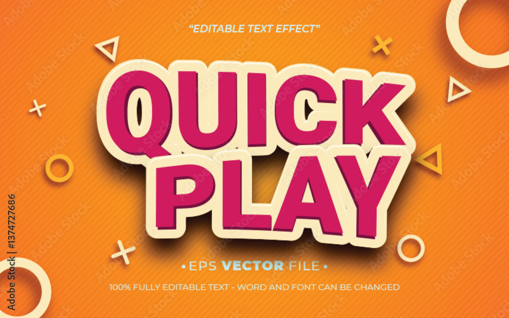 Poster quick play game 3d text effect editable vector