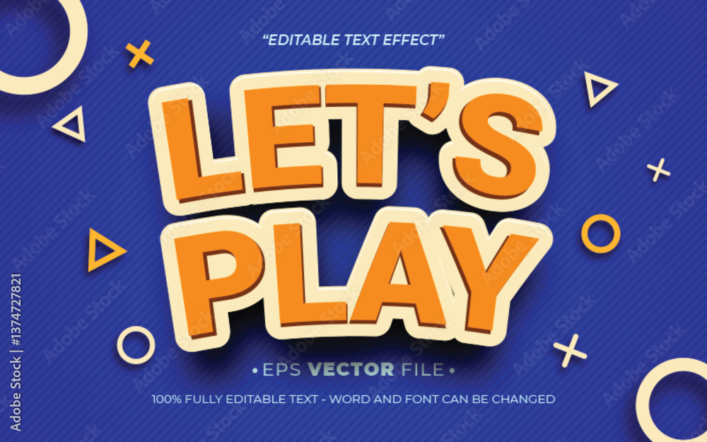 Poster lets play game 3d text effect editable vector
