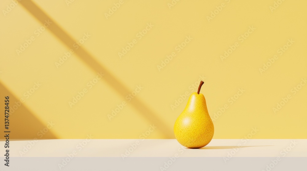 Fototapete 3d rendering of a single pear on a white surface. the pear is yellow in color and has a small stem a