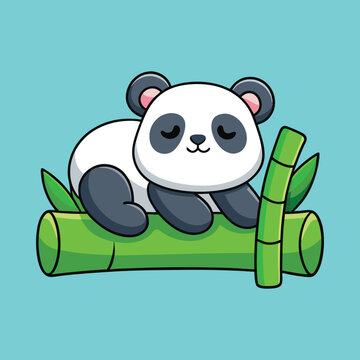 Adorable Panda Sitting on Bamboo Cartoon Art Illustration Vector Design