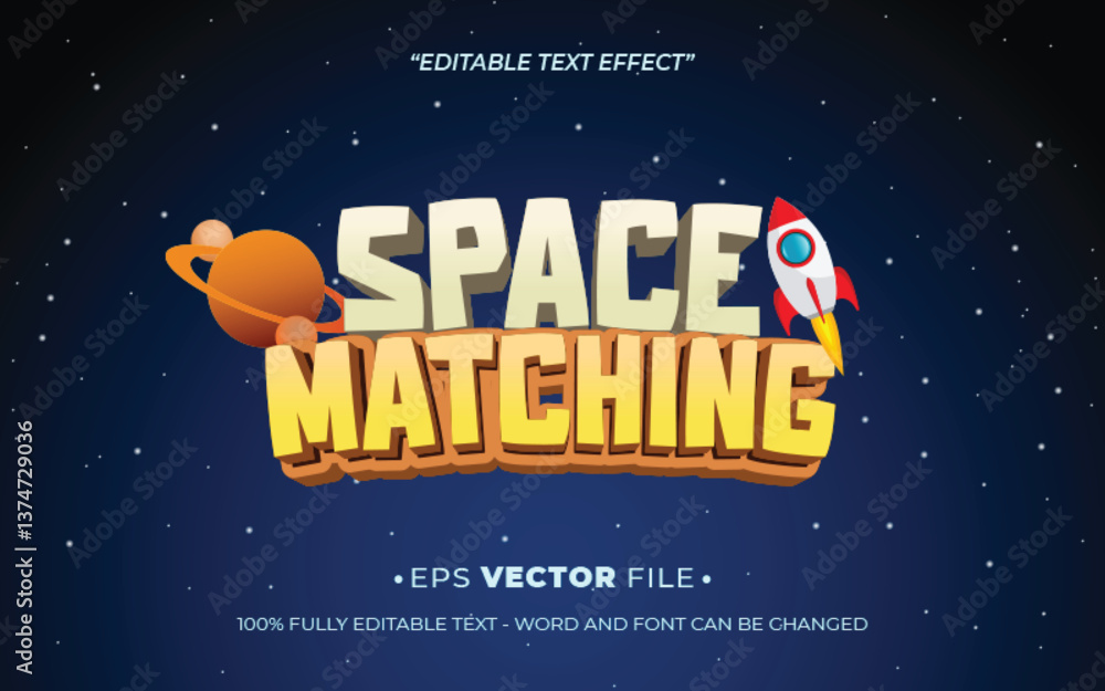 Poster space match game 3d text effect editable game title style