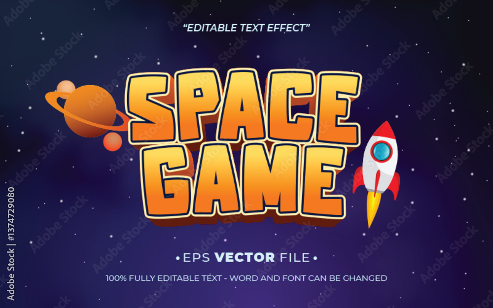Poster space game 3d text effect editable game title style