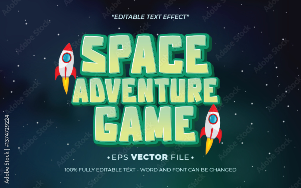 Poster space adventure game 3d text effect editable game title style