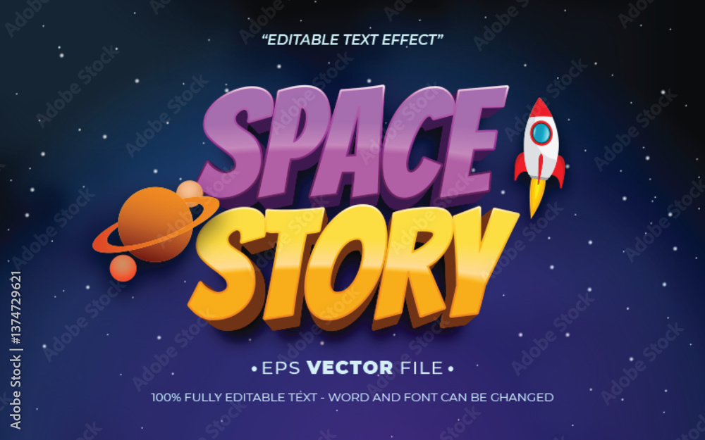 Poster space story 3d text effect editable game title style